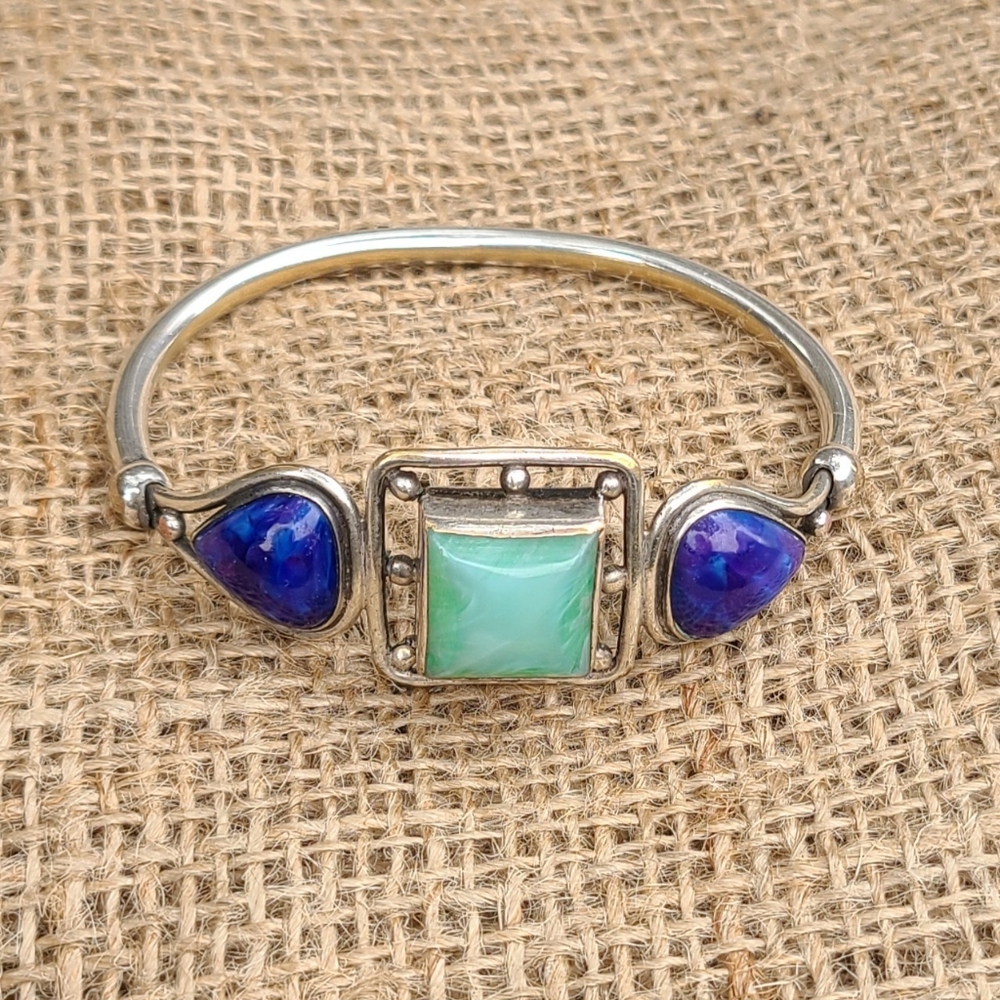 Vintage Silver Lapis Lazuli Turquoise Bangle Bracelet